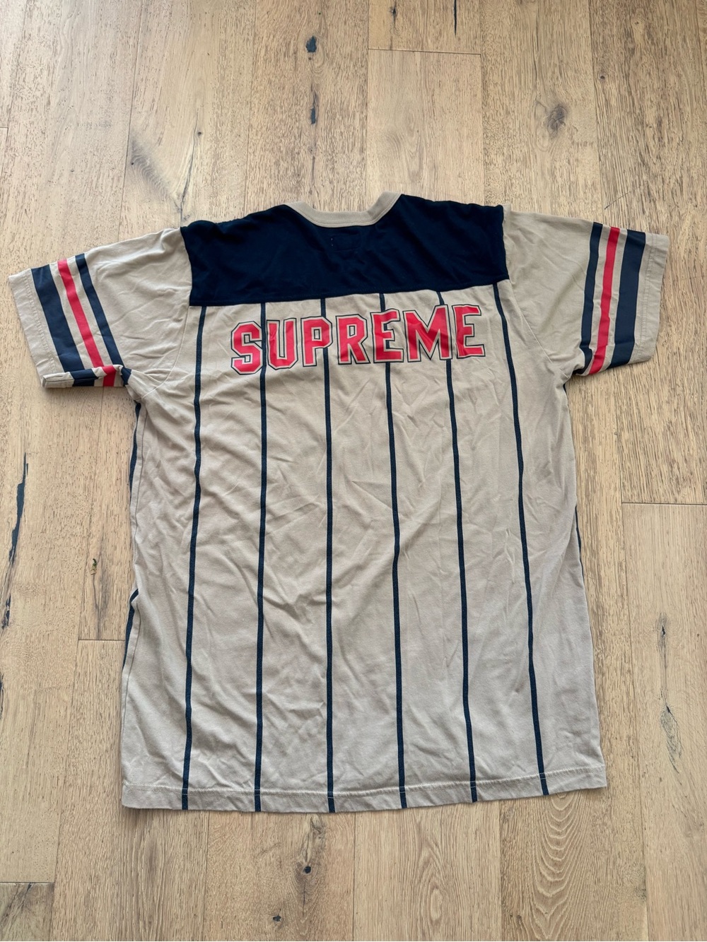 Supreme Beige Pinstripe Baseball Tee